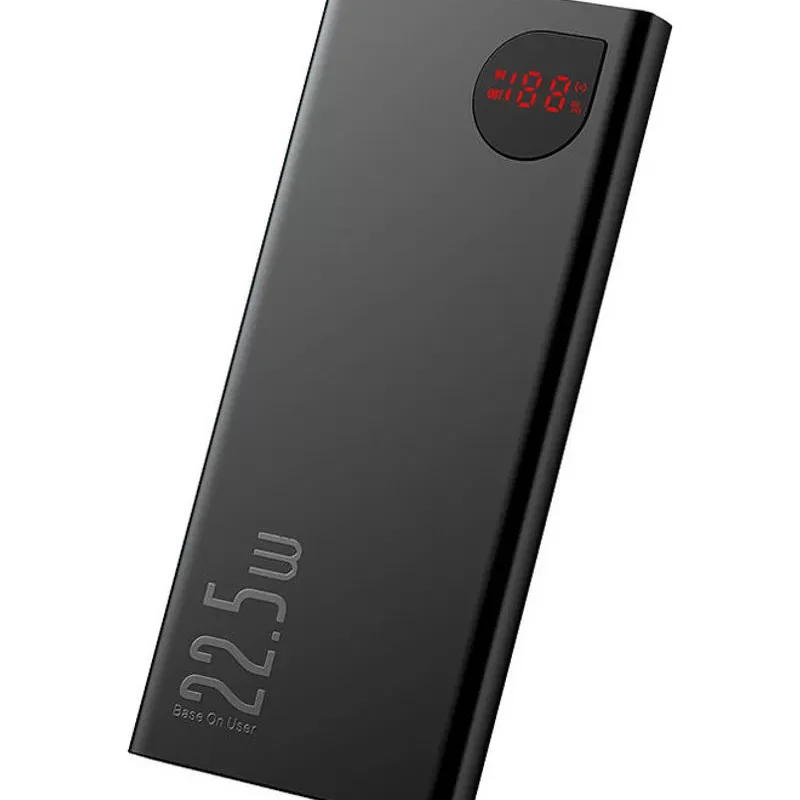 Detailed image of the Baseus Adaman Power Bank's LED battery indicator, featuring four illuminated lights that indicate the remaining power level, ensuring you stay informed about the charge status of your power bank.