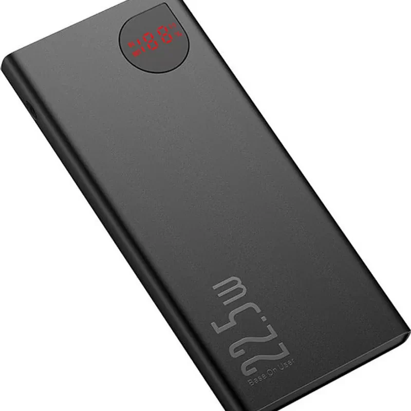Close-up image of the Baseus Adaman Power Bank's dual USB ports, allowing simultaneous charging of two devices, providing convenience and versatility.