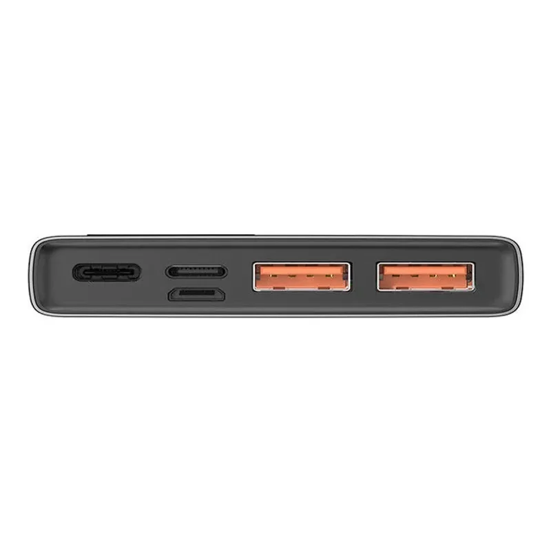 Close-up image of the Baseus Adaman Power Bank's dual USB ports, allowing simultaneous charging of two devices, providing convenience and versatility.