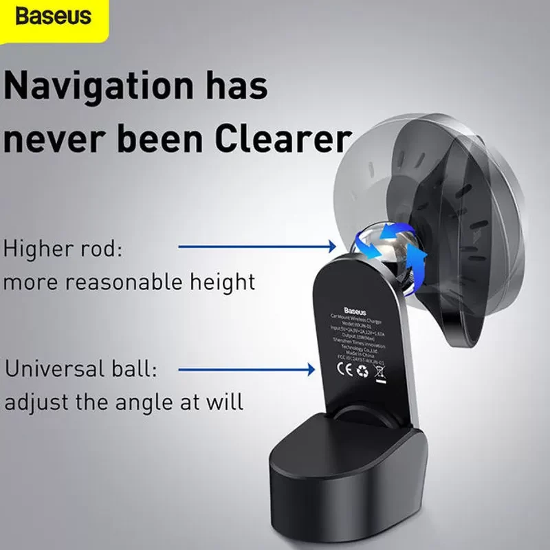 Baseus - Car Mount with Wireless Charger - 15W - Image 3