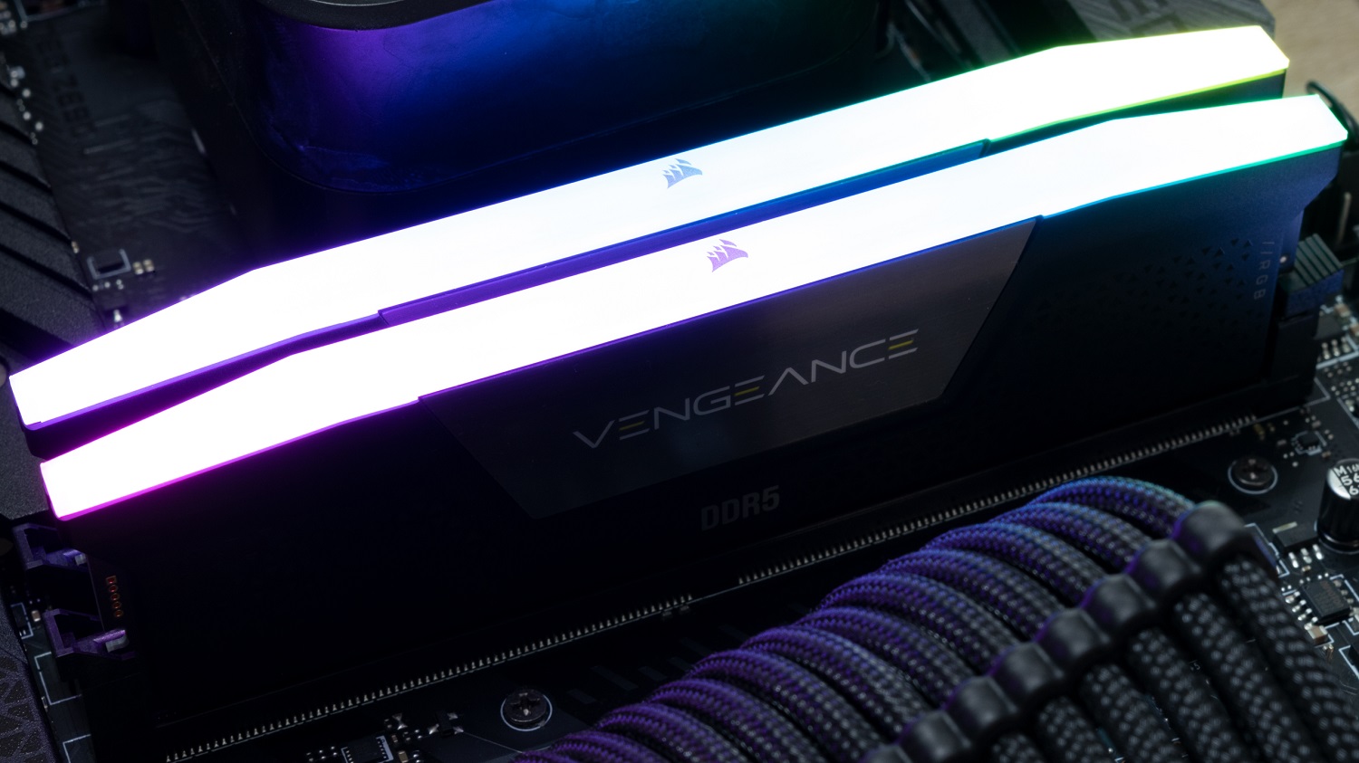 Step-by-step image guide showcasing the easy installation process of the Corsair Vengeance 64GB DDR5 RAM module in a compatible motherboard. The RAM module comes with a user-friendly installation process, making it convenient for users to upgrade their systems.