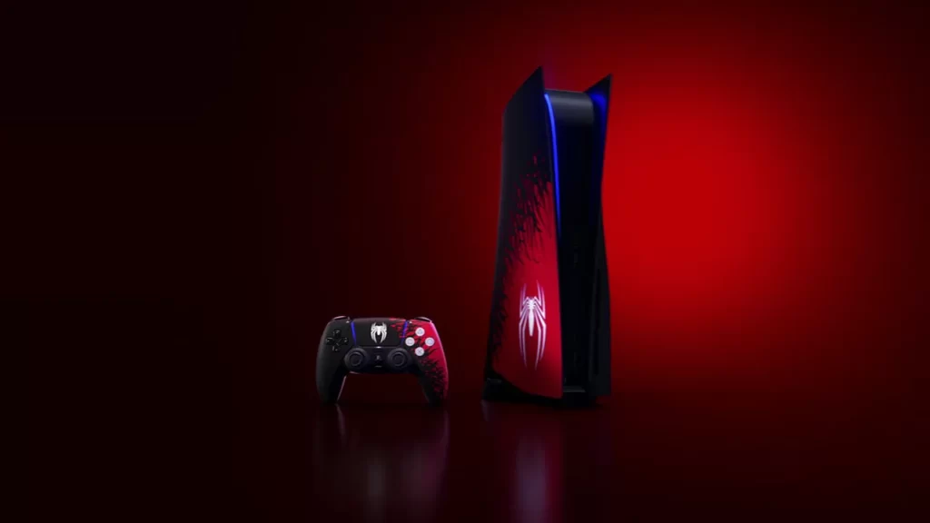 Immerse yourself in the world of Spider-Man with the sleek red and black design of the PlayStation 5 Spider-Man 2 Limited Edition console.