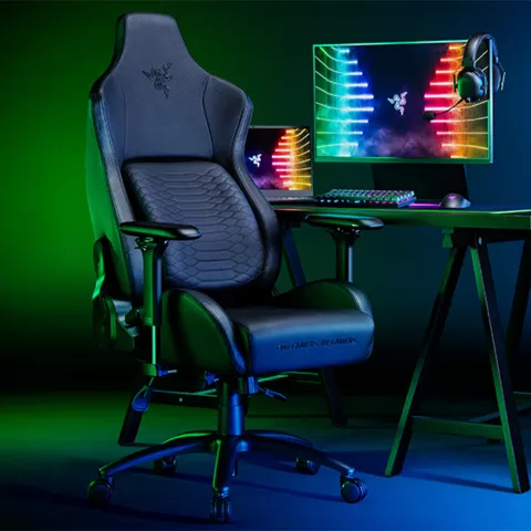Black and Green Razer Iskur X XL Gaming Chair - Front View.