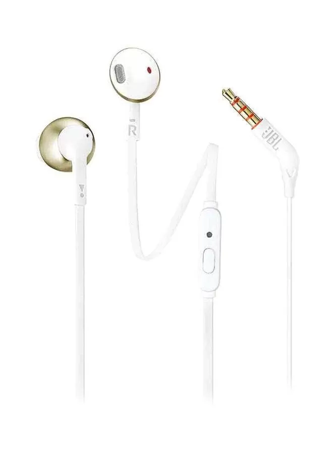 JBL - Tune 205 - In-Ear Wired Earphone gold white Enhance your music experience with the JBL T205 headphones available at Buytronics in Dubai, UAE.