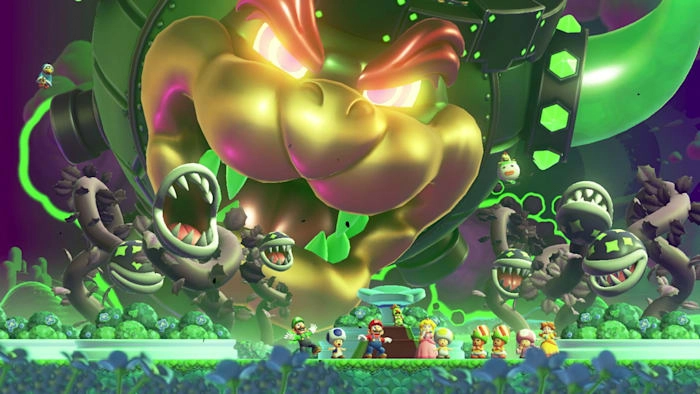 Mario using a Wonder Flower power-up, showcasing the unexpected gameplay elements in Super Mario Bros. Wonder.