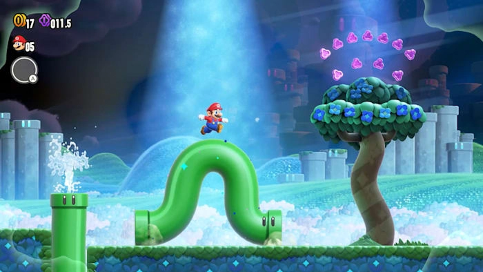Online multiplayer gameplay in Super Mario Bros. Wonder, with multiple players exploring vibrant levels and helping each other.