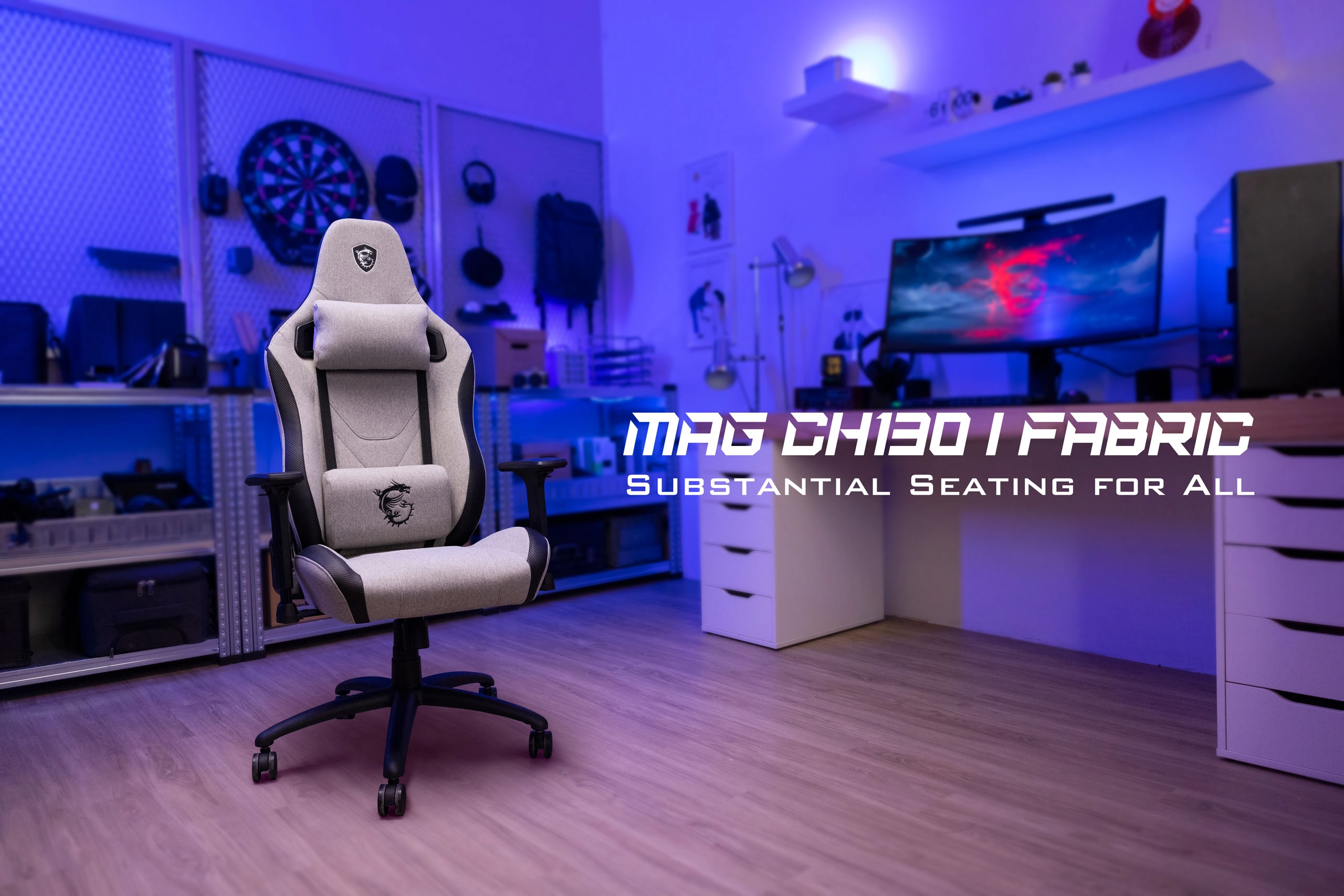 "Improve your gaming setup with the sleek and modern design of the MSI MAG CH130 Repeltek Fabric chair from Buytronics in Dubai, UAE."