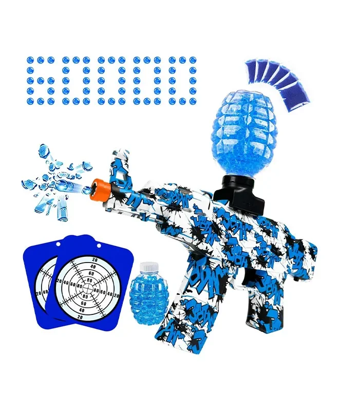 A blue gel ball launcher kit against a white background.