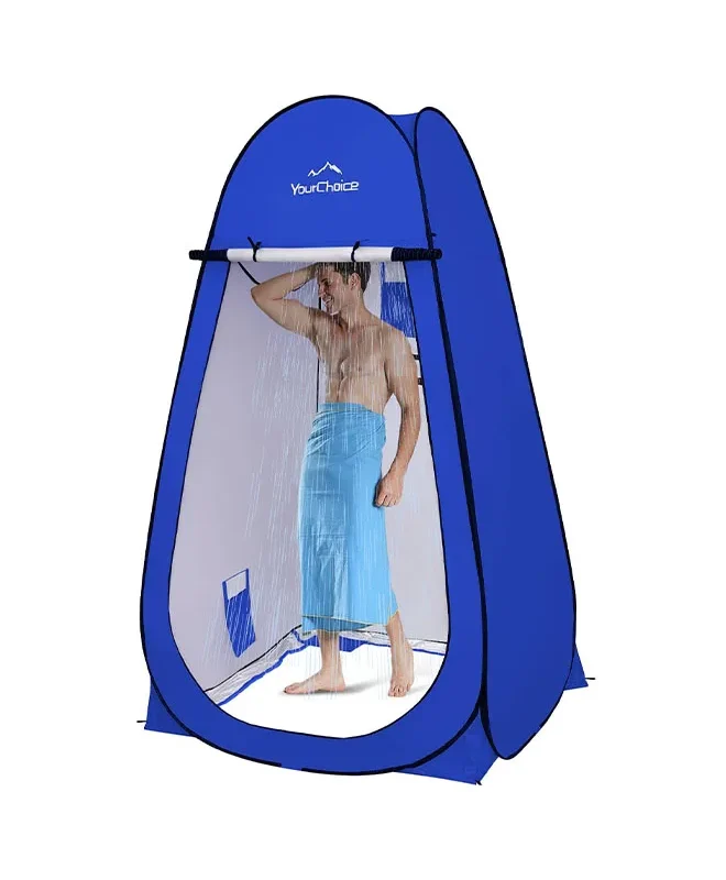 Oversized pop-up privacy tent for camping showers - Opened and set up in outdoor environment