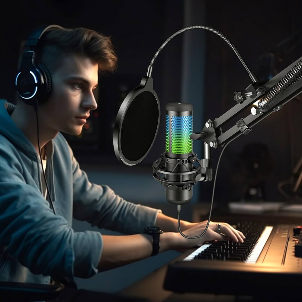 Aokeo - Professional Microphone Pop Filter Mask Shield, Dual Layered Wind Pop Screen