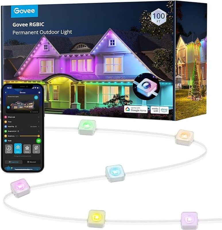buytronics-Govee - Permanent Outdoor Lights, 30M with 72 RGBIC Smart Eaves LED Lights for Outdoor, 72 Scene Modes, IP67 Waterproof