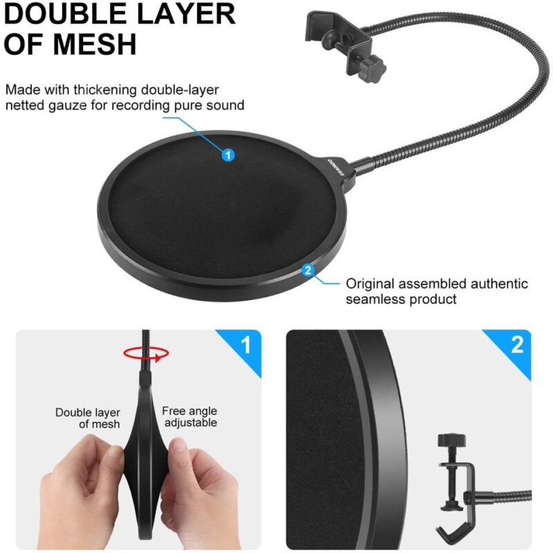 aokeo Aokeo Professional Microphone Pop Filter Mask Shield, Dual Layered Wind Pop Screen