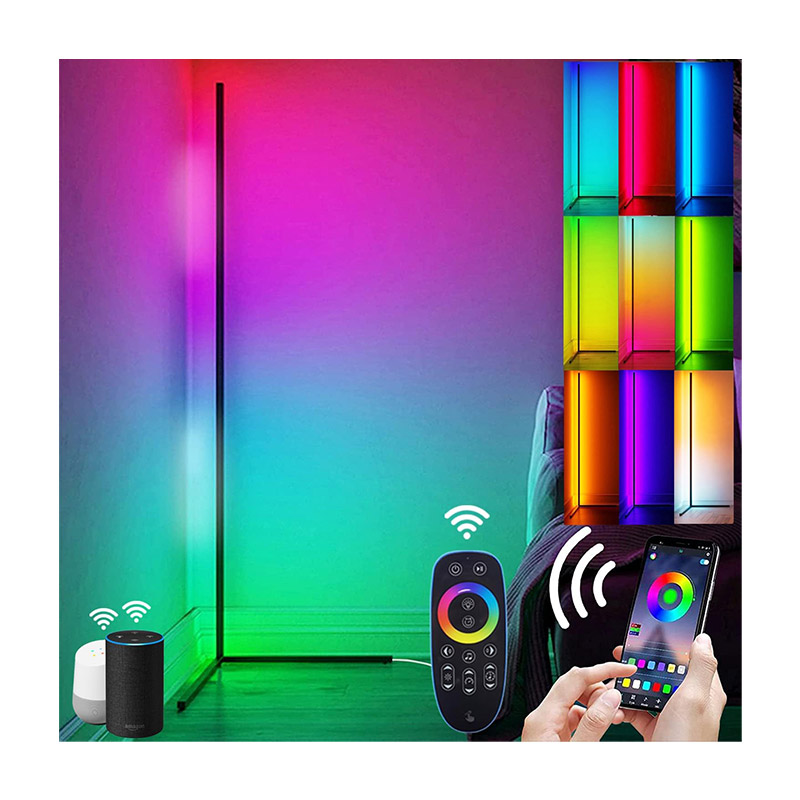 BUYTRONICS-Smart RGB Corner Floor Lamp with Remote Control (Black)